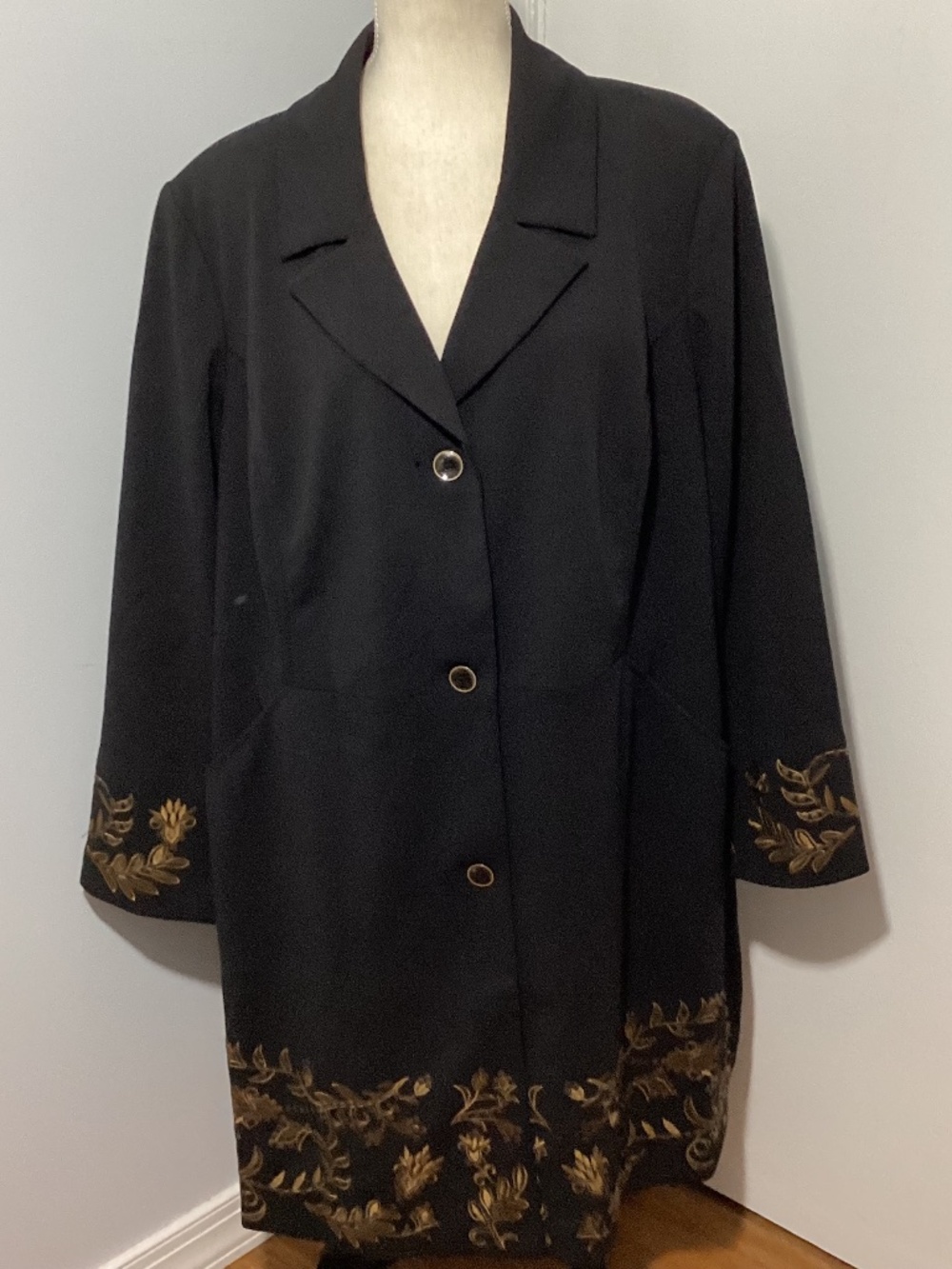 NWOT DENNIS BASSO 26W BLACK LIGHTWEGHT COAT JACKET BRONZE EMBROIDERY DRESSY